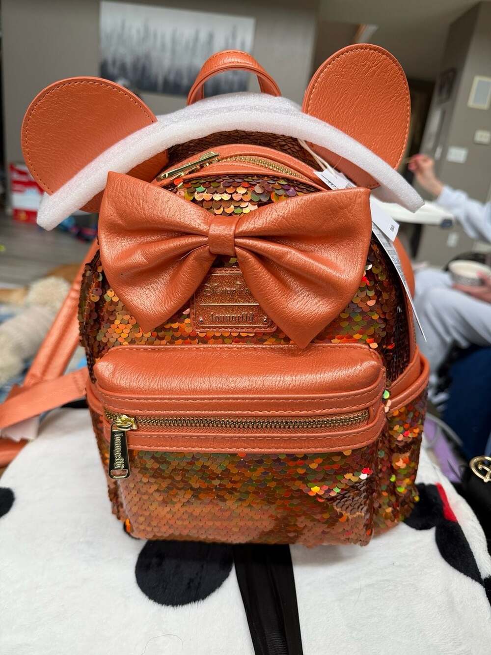 Loungefly Disney Parks Minnie Mouse Peach Punch Sequined Mini Backpack